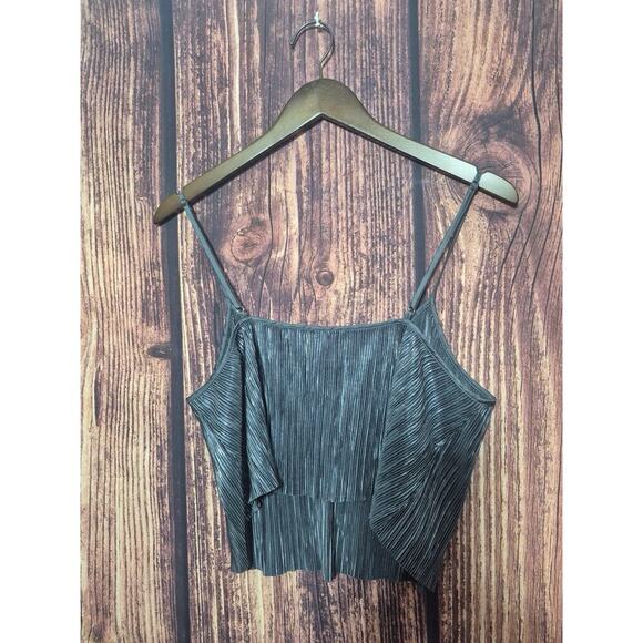 Victoria's Secret Sz L Y2K Silver Pleaded Cami Tank Top V-Neck VTG Cropped - Picture 5 of 5